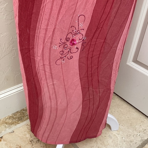 Kurta Sari long silk over dress Womens pink floral appliqué sequins Size M* - Picture 7 of 13